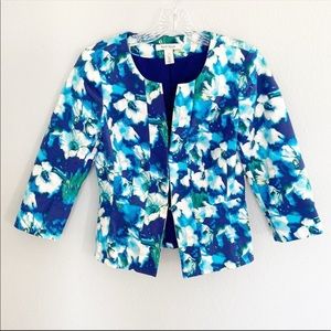 WHBM Blue WaterColor Fitted Lined Floral Blazer, 2